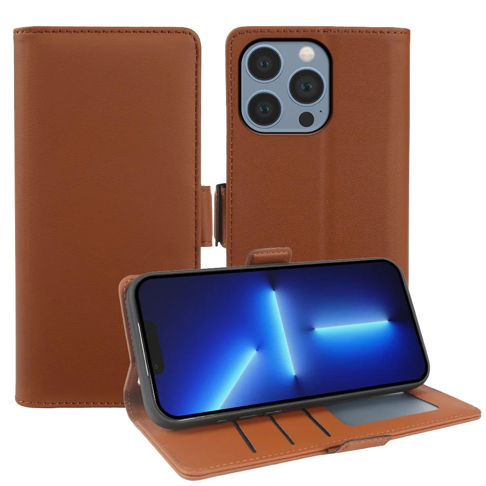For iPhone 13 Pro Leather Case Wallet Stand TPU + PU Skin-touch Cover - Brown - 1