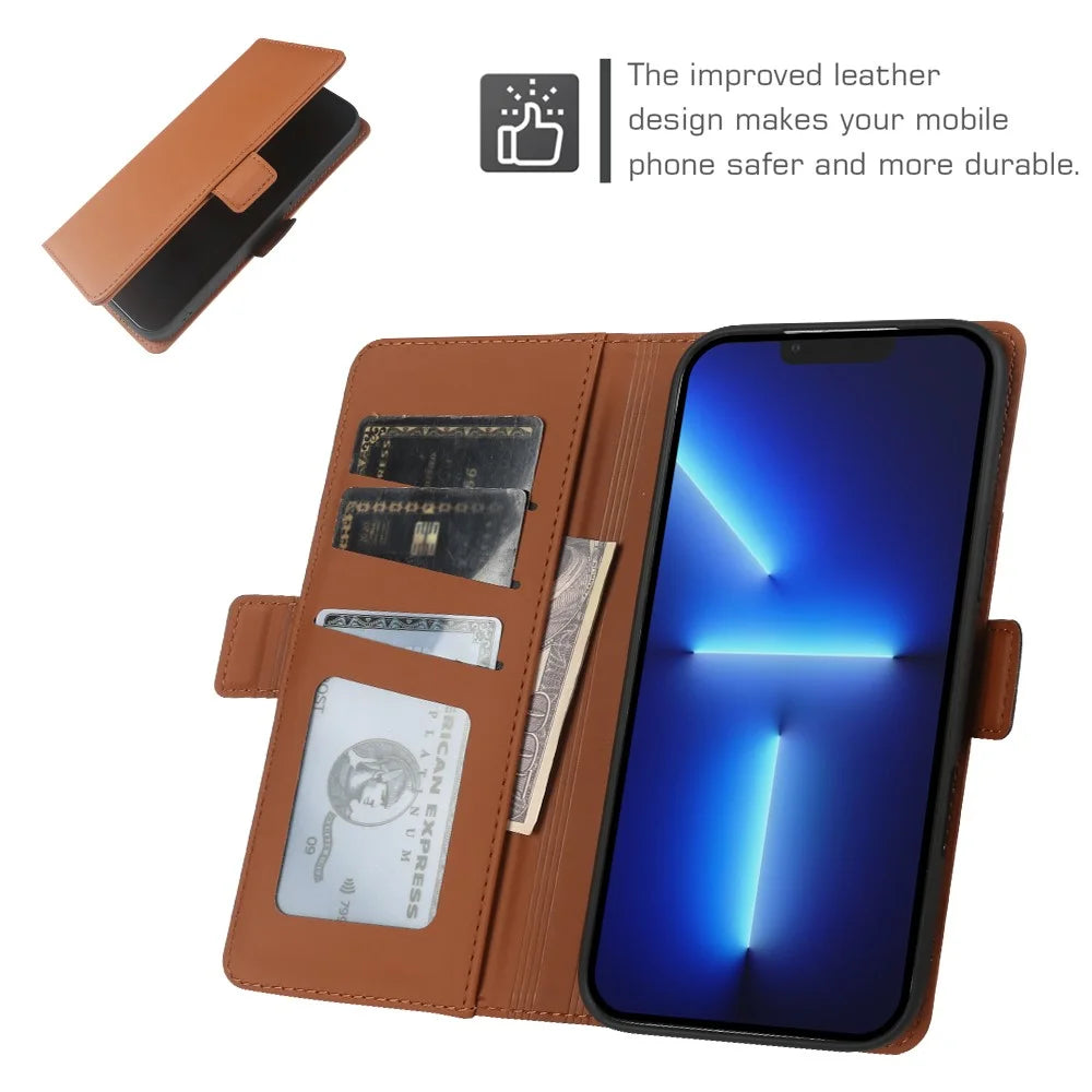 For iPhone 13 Pro Leather Case Wallet Stand TPU + PU Skin-touch Cover - Brown - 3