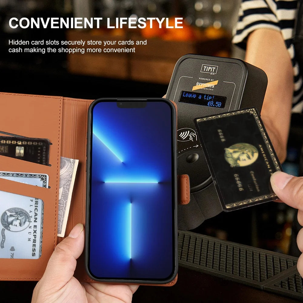 For iPhone 13 Pro Leather Case Wallet Stand TPU + PU Skin-touch Cover - Brown - 5