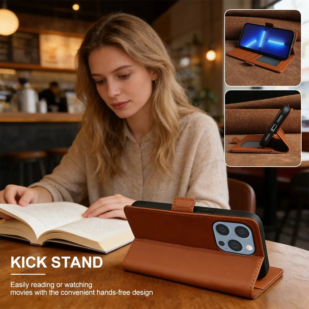 For iPhone 13 Pro Leather Case Wallet Stand TPU + PU Skin-touch Cover - Brown - 6