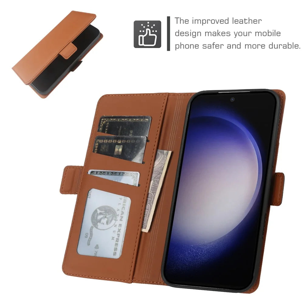 For Samsung Galaxy S23+ Leather Case Wallet Stand TPU + PU Skin-touch Cover - Brown - 3