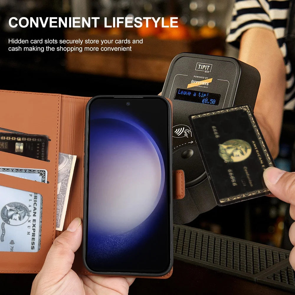 For Samsung Galaxy S23+ Leather Case Wallet Stand TPU + PU Skin-touch Cover - Brown - 5