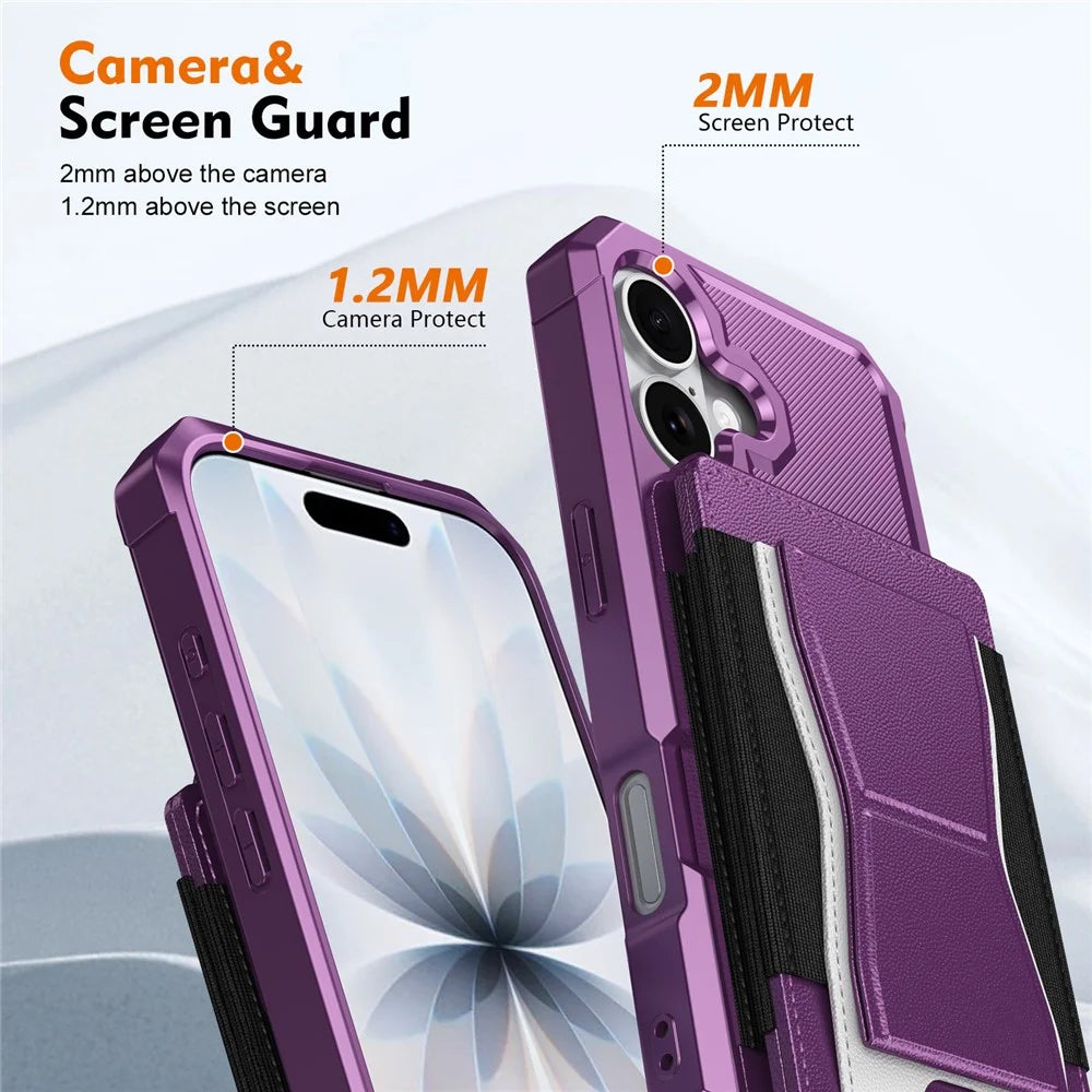 For iPhone 17 Case Elastic Band Card Holder Leather + TPU Kickstand Phone Cover - Purple - 4
