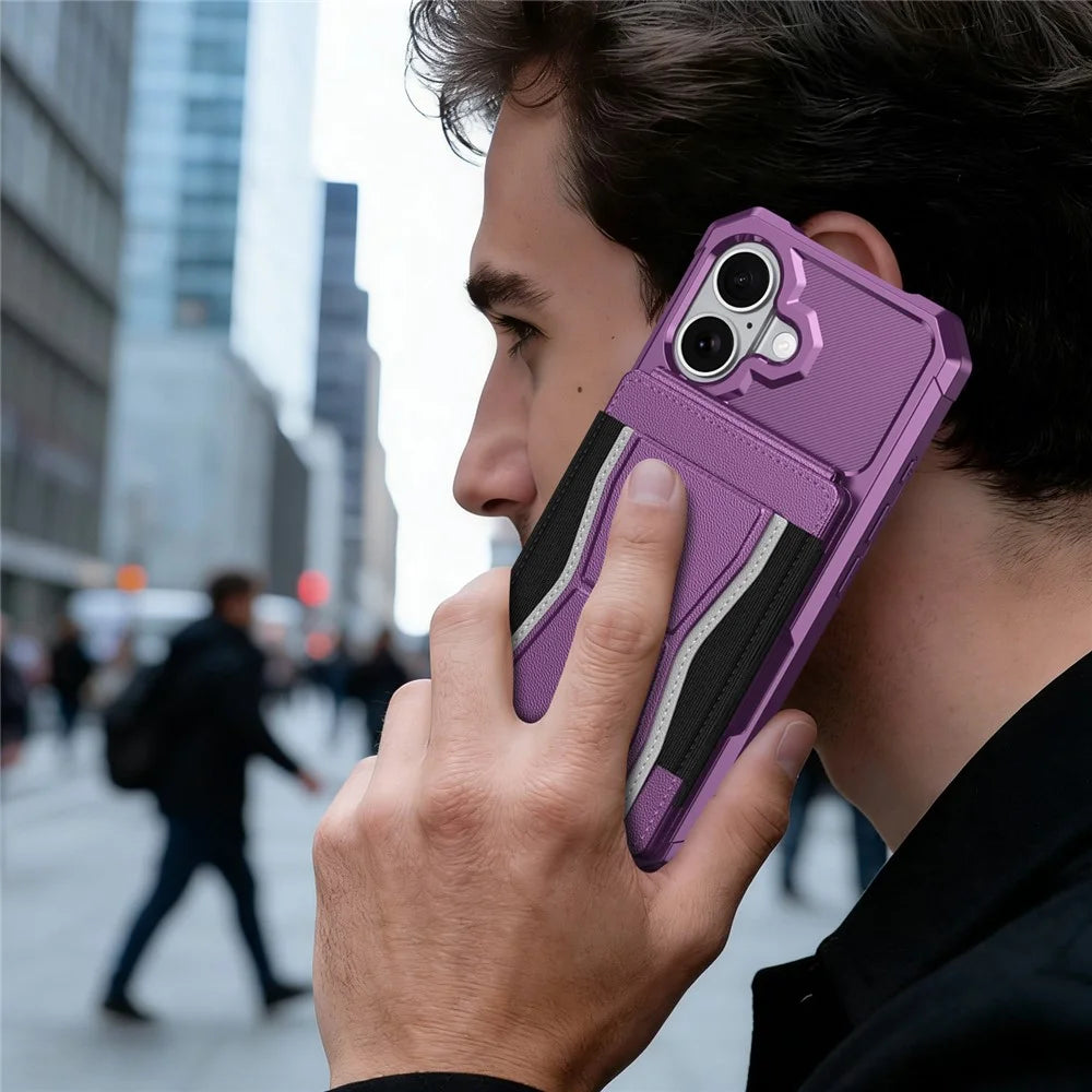 For iPhone 17 Case Elastic Band Card Holder Leather + TPU Kickstand Phone Cover - Purple - 7