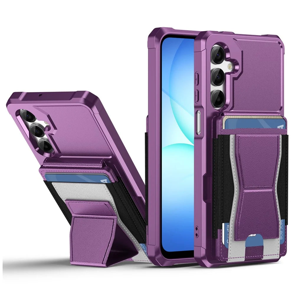 For Samsung Galaxy A16 5G  /  A16 4G Case Elastic Band Card Holder Leather + TPU Kickstand Phone Cover - Purple - 1