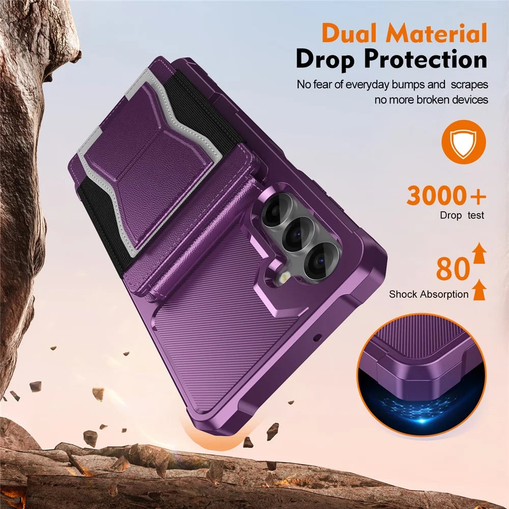 For Samsung Galaxy A16 5G  /  A16 4G Case Elastic Band Card Holder Leather + TPU Kickstand Phone Cover - Purple - 5