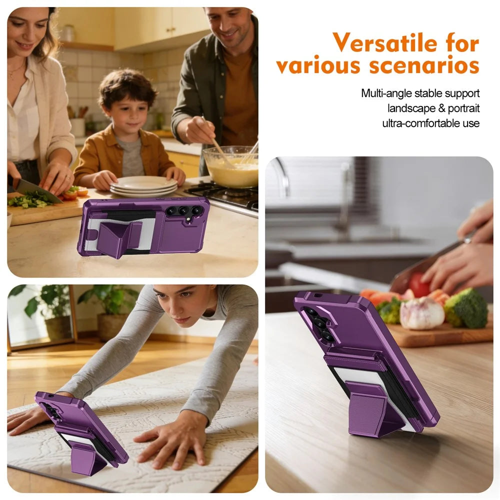 For Samsung Galaxy A55 5G Case Elastic Band Card Holder Leather + TPU Kickstand Phone Cover - Purple - 3