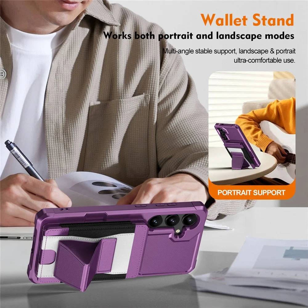 For Samsung Galaxy A55 5G Case Elastic Band Card Holder Leather + TPU Kickstand Phone Cover - Purple - 4