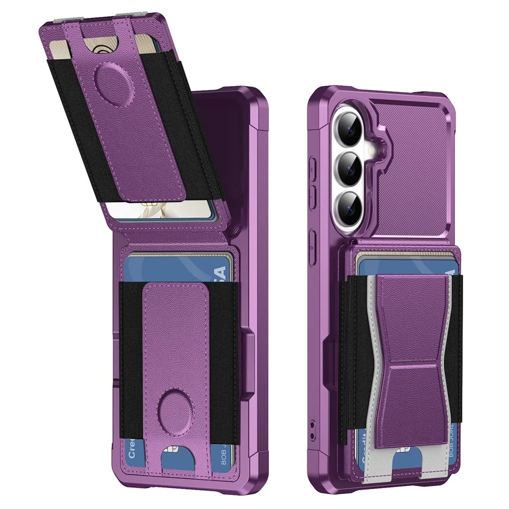 For Samsung Galaxy S26 Case Elastic Band Card Holder Leather + TPU Kickstand Phone Cover - Purple - 2