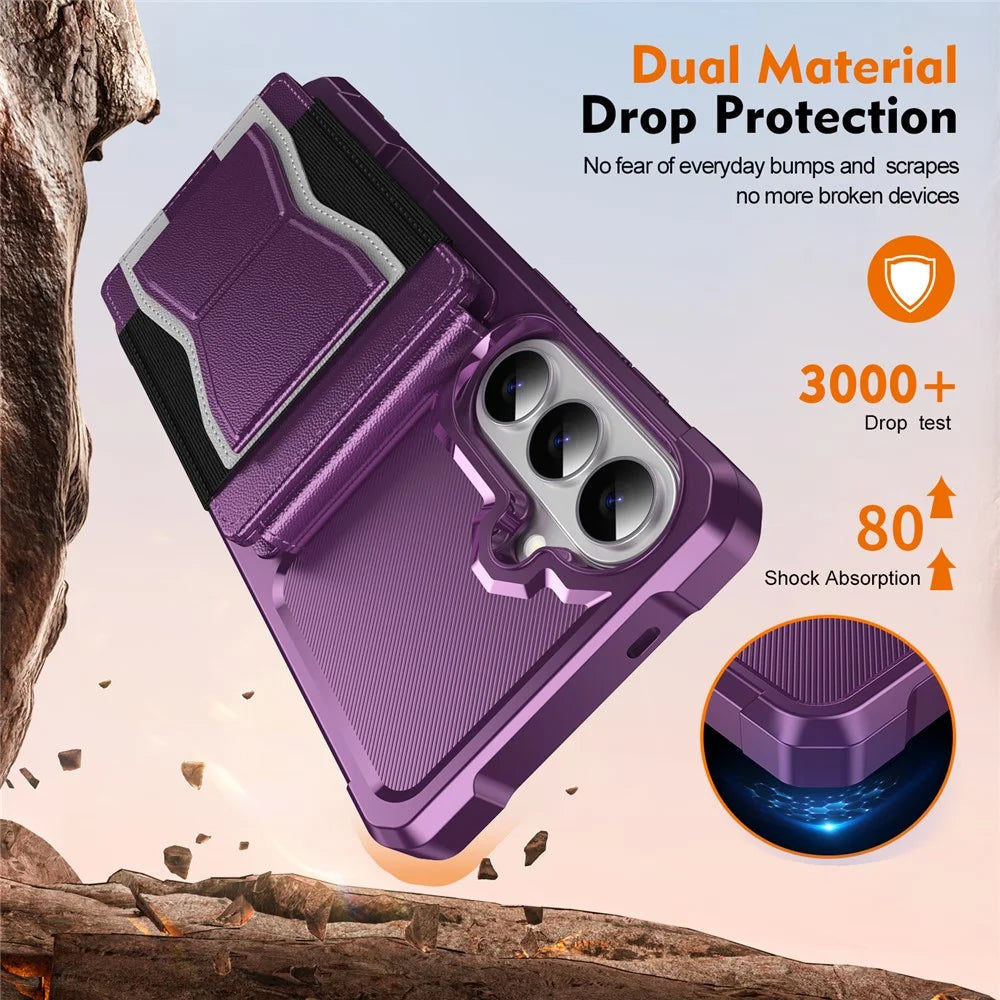 For Samsung Galaxy S26 Case Elastic Band Card Holder Leather + TPU Kickstand Phone Cover - Purple - 5