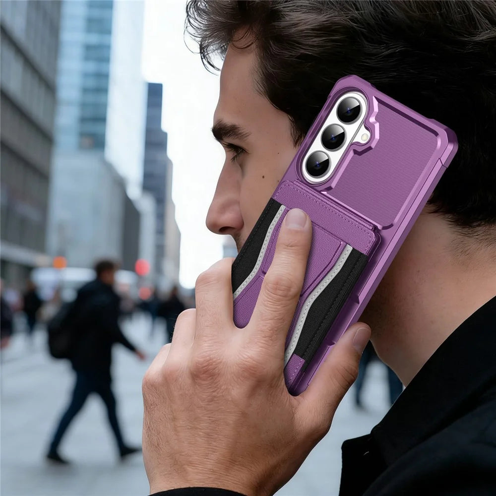 For Samsung Galaxy S26 Case Elastic Band Card Holder Leather + TPU Kickstand Phone Cover - Purple - 7