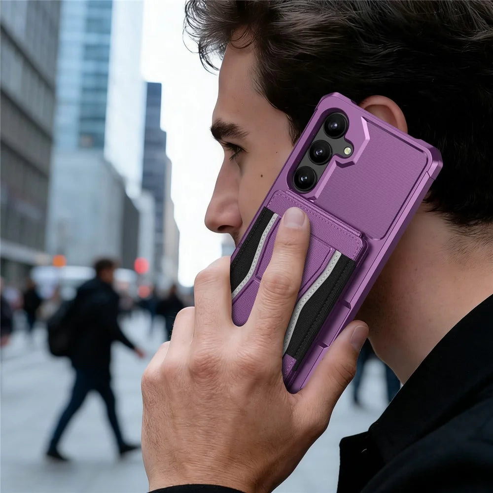 For Samsung Galaxy S25+ / S24+ Ultra Case Elastic Band Card Holder Leather + TPU Kickstand Phone Cover - Purple - 7