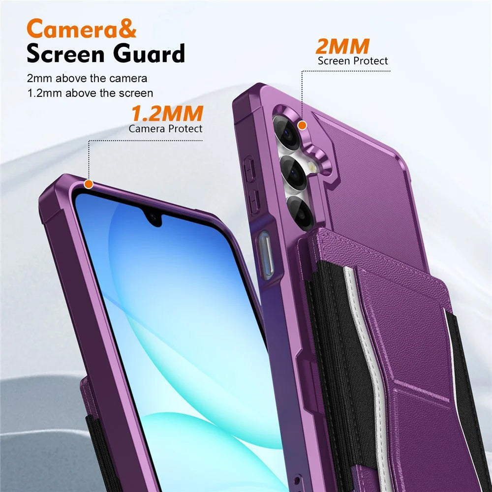 For Samsung Galaxy S25 FE Case Elastic Band Card Holder Leather + TPU Kickstand Phone Cover - Purple - 4