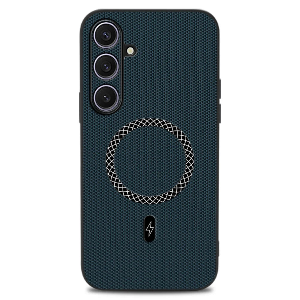 For Samsung Galaxy S25 Case Triangle Texture PU Leather Shockproof Ultra Thin Cover - Blue - 1
