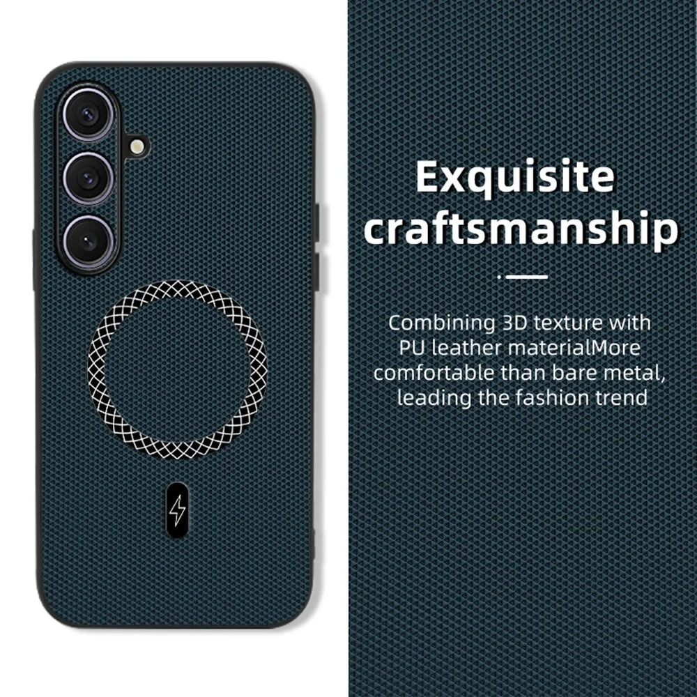 For Samsung Galaxy S25 Case Triangle Texture PU Leather Shockproof Ultra Thin Cover - Blue - 2
