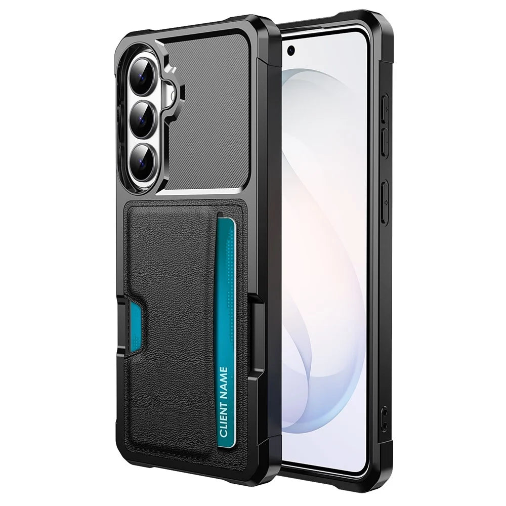 For Samsung Galaxy A57 5G Case Card Slot Leather + TPU Defender Phone Cover - Black - 1