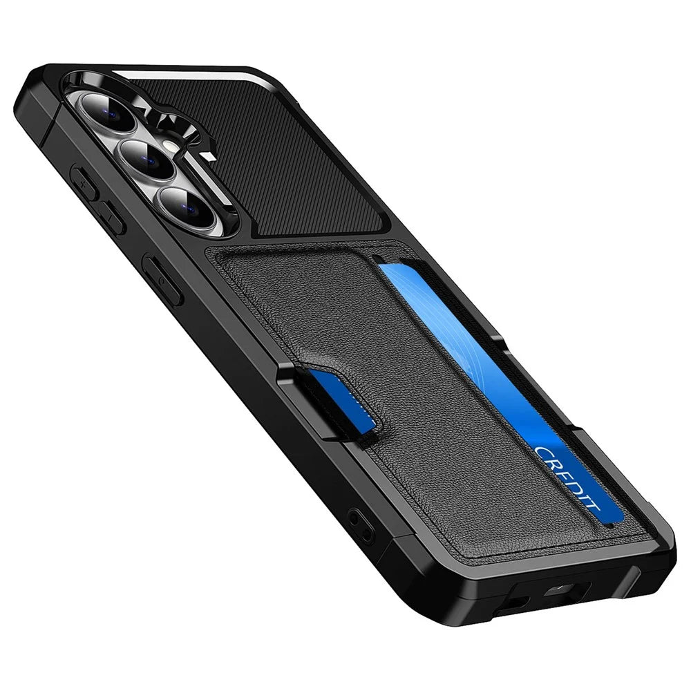 For Samsung Galaxy A57 5G Case Card Slot Leather + TPU Defender Phone Cover - Black - 2
