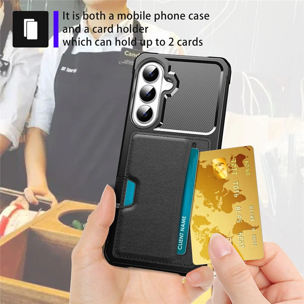 Case For Samsung Galaxy A36 5G  /  A56 5G Card Slot Leather + TPU Defender Phone Cover - Black - 5