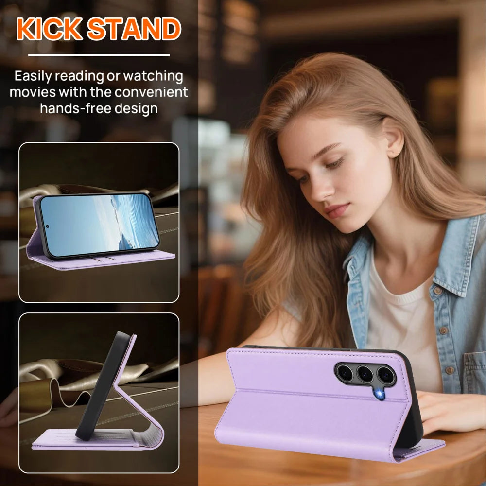 For Samsung Galaxy S24+ / Galaxy S25+ Wallet Case RFID Blocking Butterfly Imprinted Magnetic Flip Leather Cover - Light Purple - 2