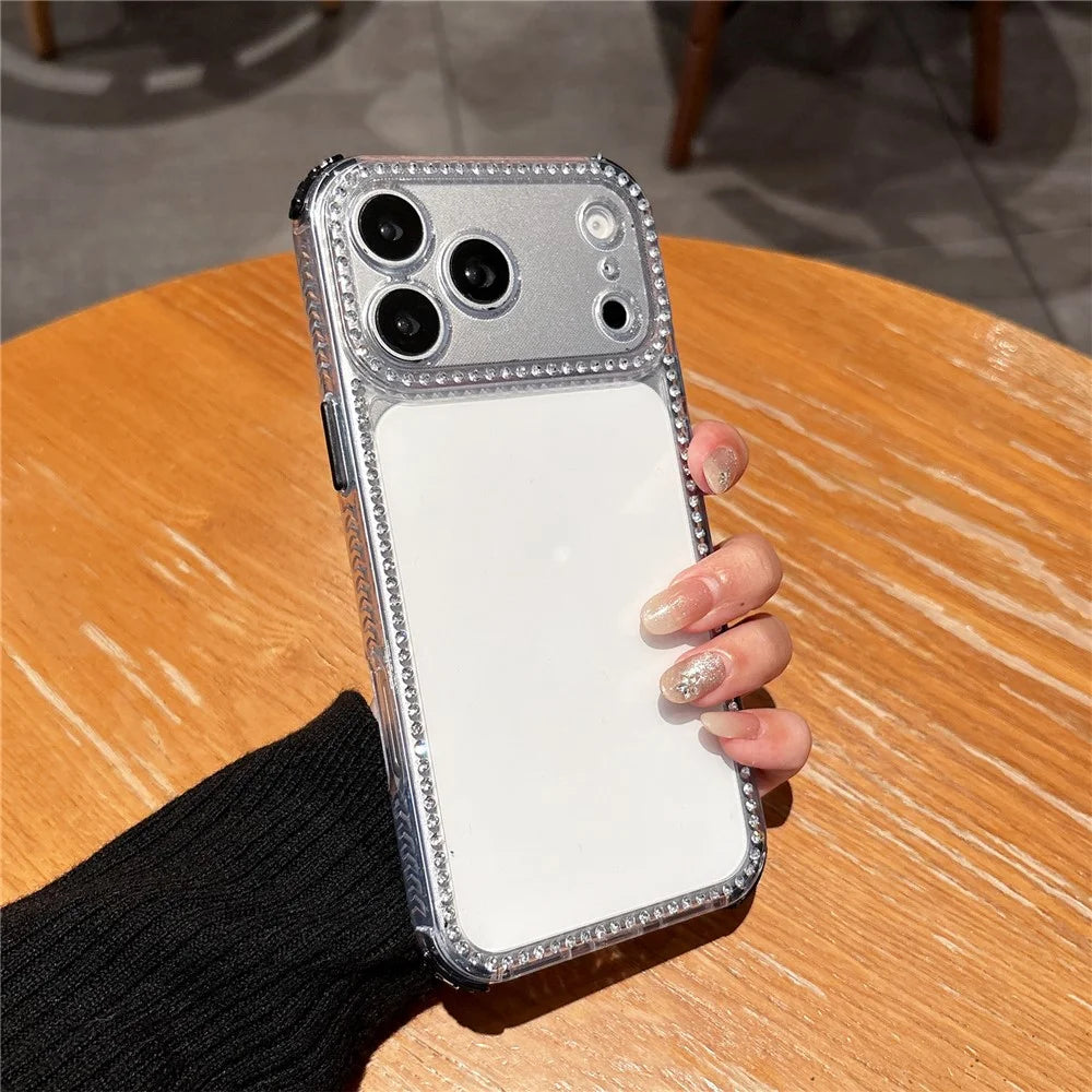 For iPhone 18 Pro / 17 Pro Clear Phone Case with Crystal Rhinestone Decor Transparent PC TPU Shockproof Cover - Black - 1