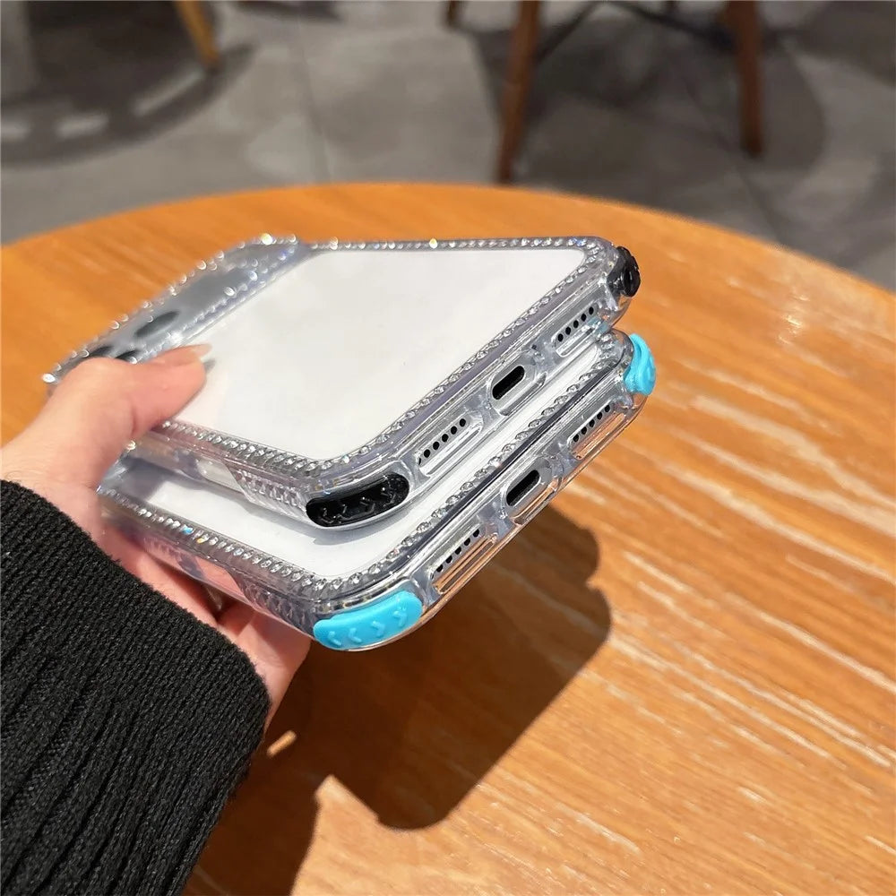 For iPhone 18 Pro / 17 Pro Clear Phone Case with Crystal Rhinestone Decor Transparent PC TPU Shockproof Cover - Black - 5