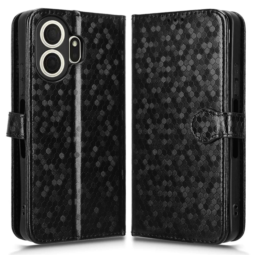 For TCL NxtPaper 70 Pro 5G Wallet Case Dot Pattern Imprint PU Leather Phone Cover with Wrist Strap - Black - 1