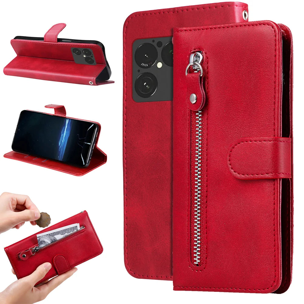 For Sony Xperia 1 VIII PU Leather Cases with Zipper Pocket Wallet Phone Cover Stand - Red - 2