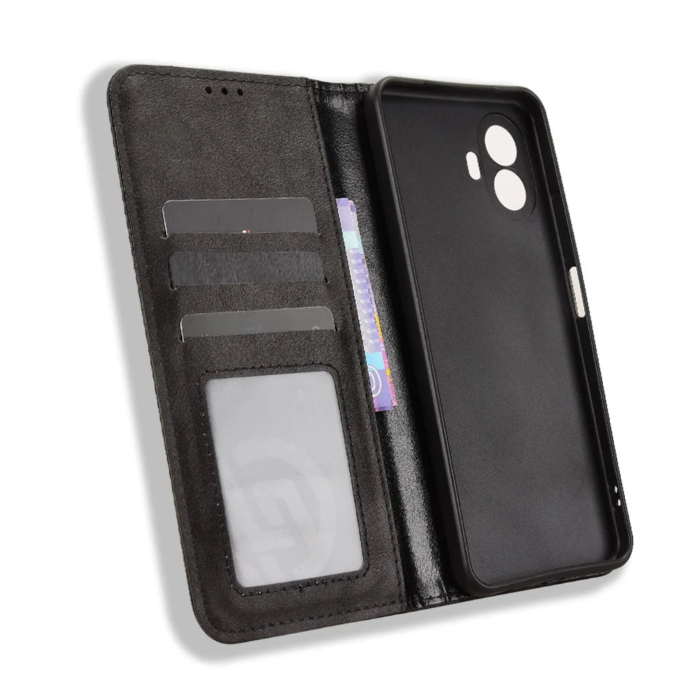 For TCL K70 SE 4G Leather Case Wallet Stand Retro Texture Phone Cover - Black - 5