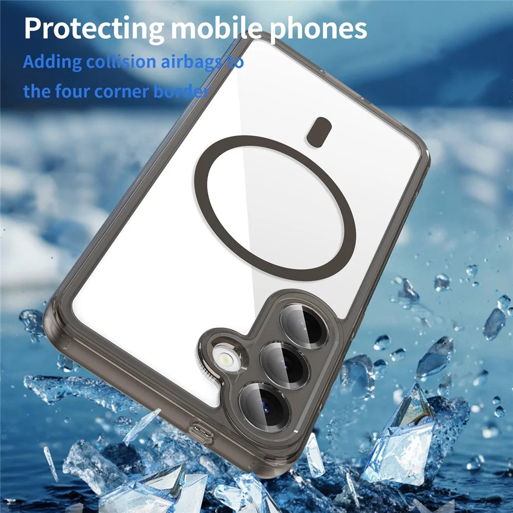 For Samsung Galaxy S25 Case Compatible with MagSafe Clear PC + TPU Shockproof Phone Back Cover - Transparent Black - 5