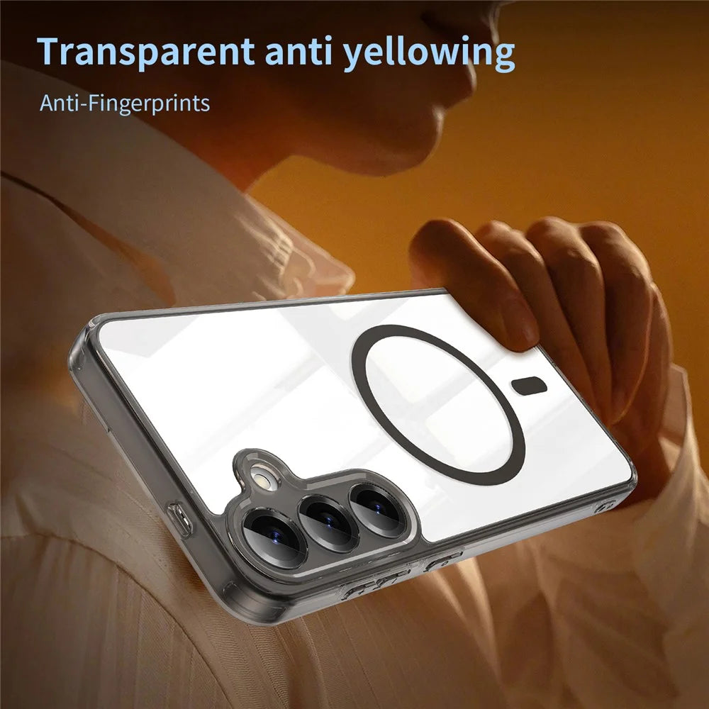 For Samsung Galaxy S25+ Case Compatible with MagSafe Clear PC + TPU Shockproof Phone Back Cover - Transparent Black - 3