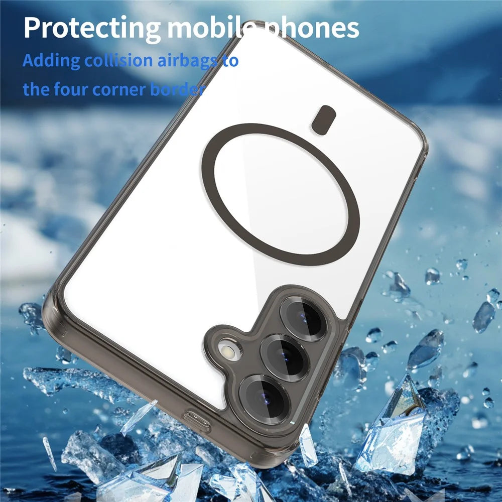 For Samsung Galaxy S25+ Case Compatible with MagSafe Clear PC + TPU Shockproof Phone Back Cover - Transparent Black - 5