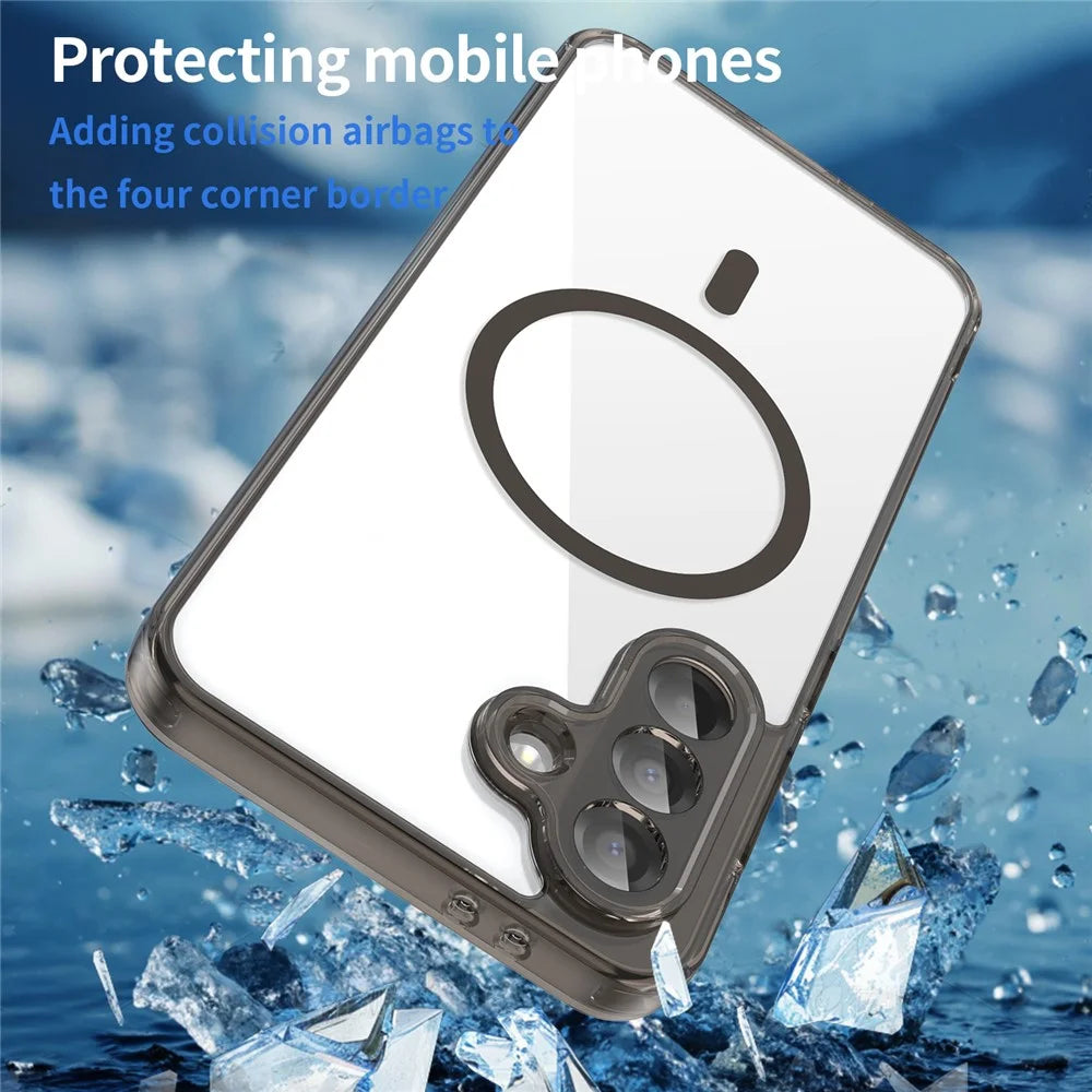 For Samsung Galaxy A56 5G Case Compatible with MagSafe Clear PC + TPU Shockproof Phone Back Cover - Transparent Black - 5