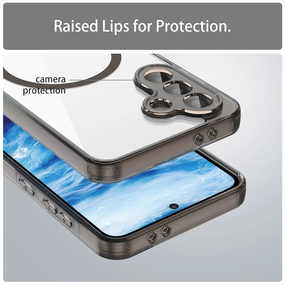 For Samsung Galaxy A56 5G Case Compatible with MagSafe Clear PC + TPU Shockproof Phone Back Cover - Transparent Black - 6