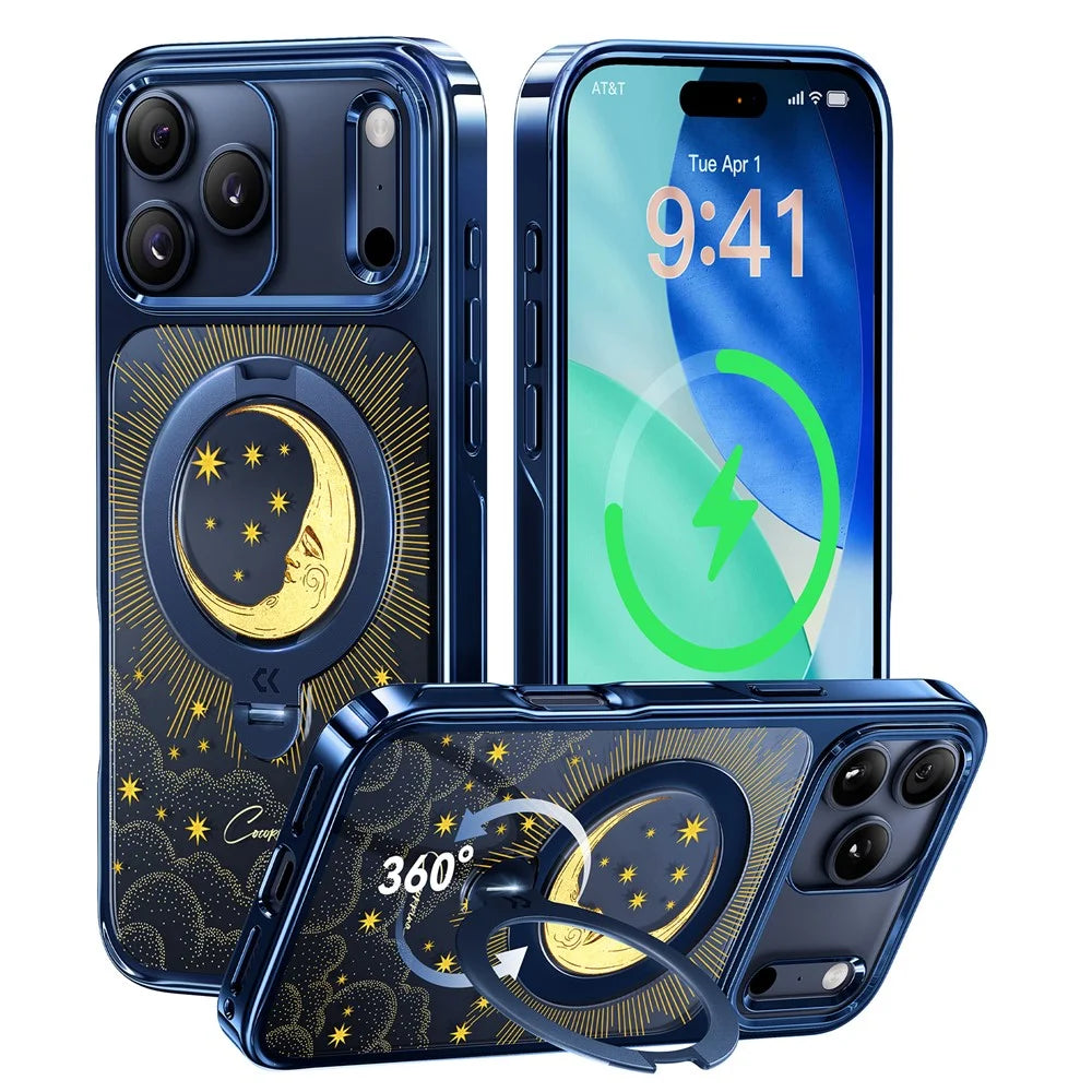 CASEKOO Tarot Series for iPhone 18 Pro / 17 Pro Magnetic Case UV 3D Printing PC + TPU Phone Cover with Ring Holder Kickstand - Tarot Blue Moon - 1