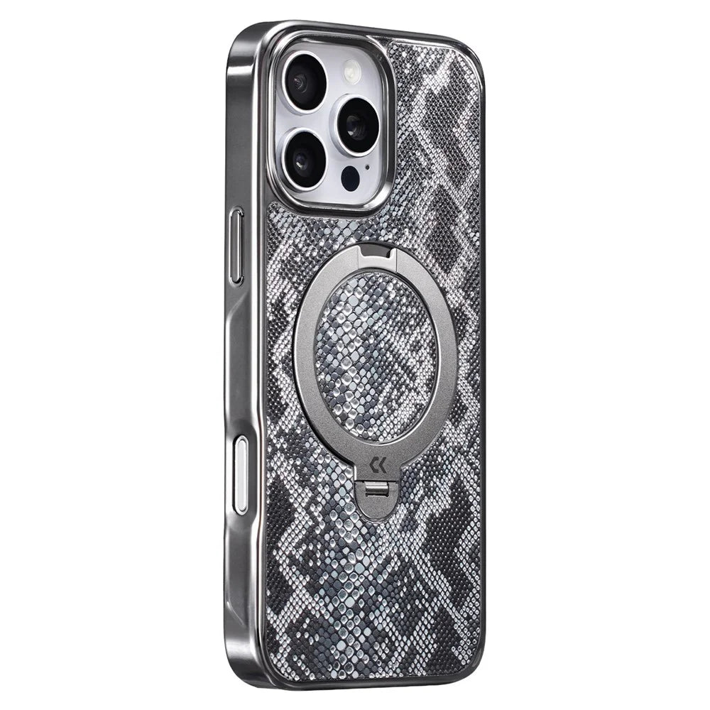 CASEKOO for iPhone 16 Pro Max Magnetic Case Ring Kickstand Shockproof PC + TPU Phone Cover - Snake Texture - 2