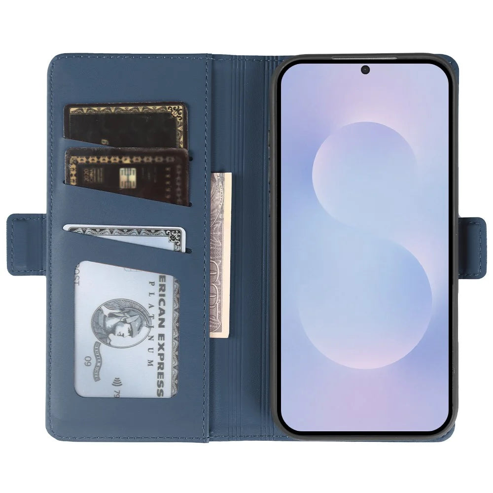 For Samsung Galaxy S25 Edge Leather Case Wallet Stand TPU + PU Skin-touch Cover - Blue - 2