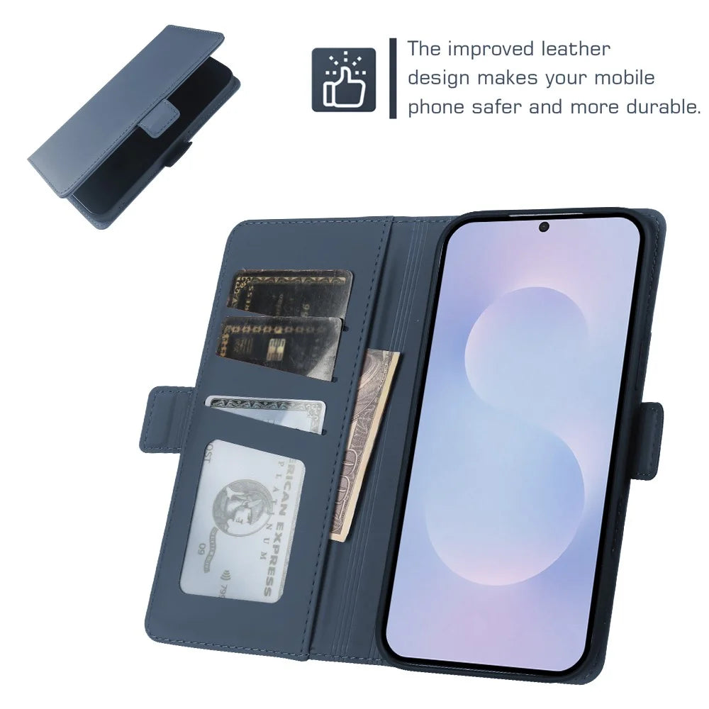For Samsung Galaxy S25 Edge Leather Case Wallet Stand TPU + PU Skin-touch Cover - Blue - 3