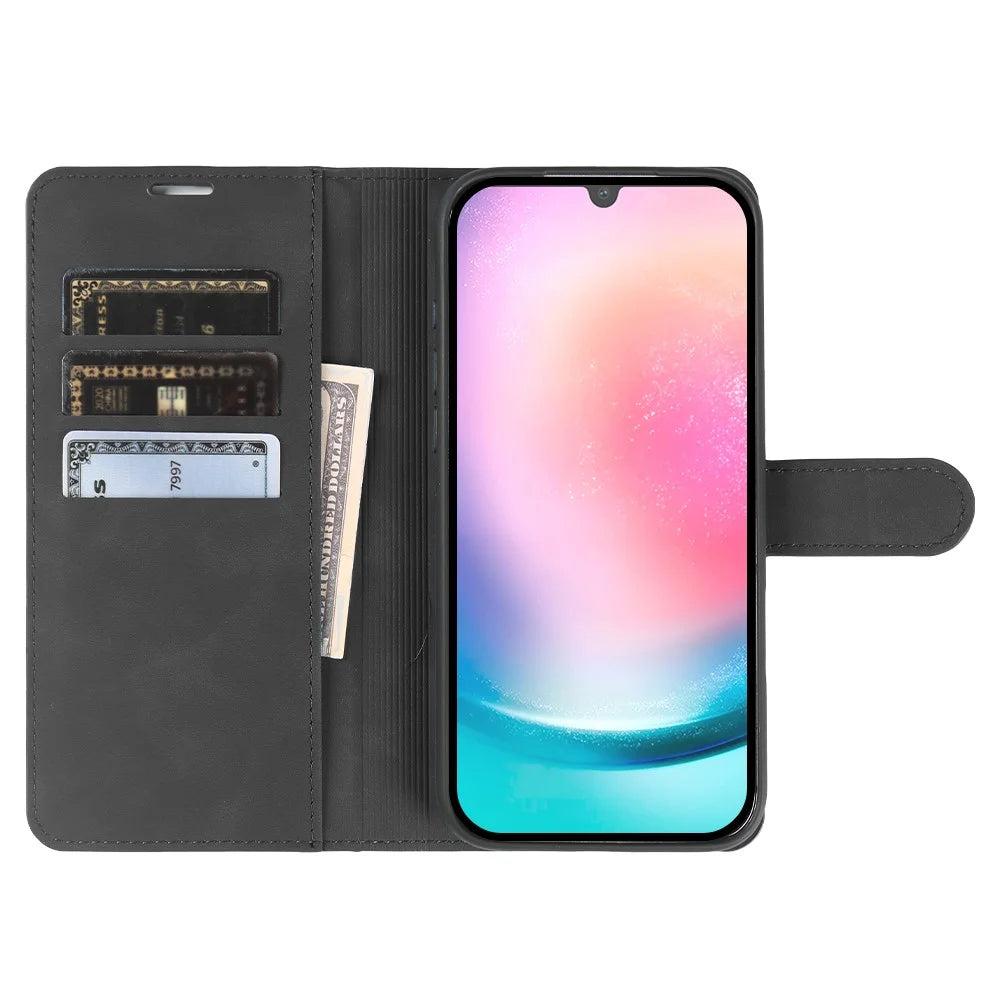 For Samsung Galaxy A24 5G Wallet Stand Case Card Slots Skin-feel TPU + PU Leather Flip Cover - Black - 2