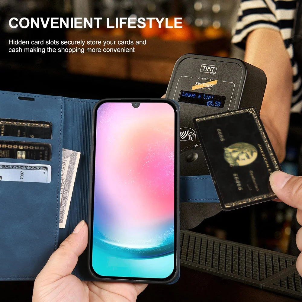 For Samsung Galaxy A24 5G Wallet Stand Case Card Slots Skin-feel TPU + PU Leather Flip Cover - Black - 4