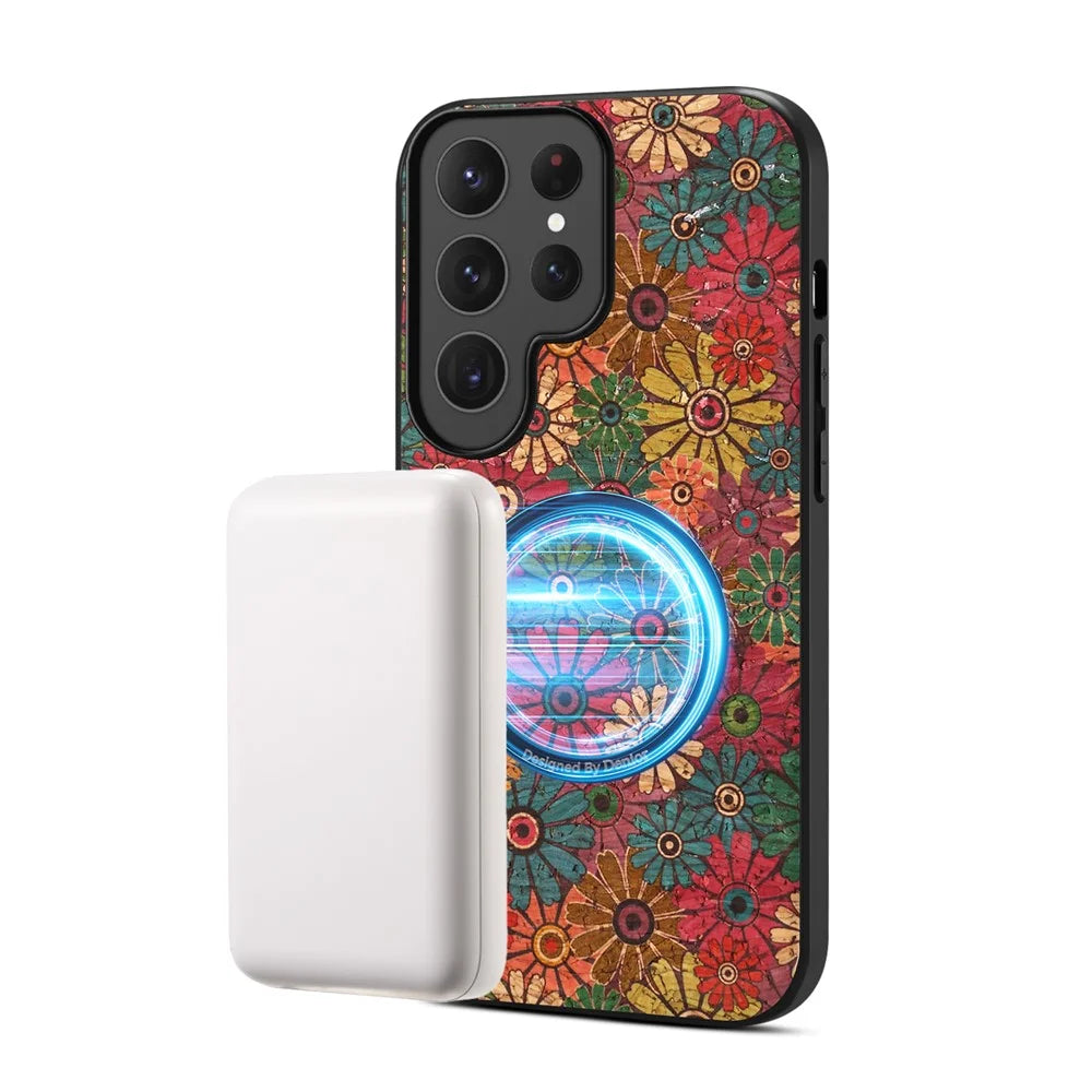For Samsung Galaxy S26 Ultra Magnetic Phone Case Floral Pattern PU Leather TPU Protective Cover - Green - 2