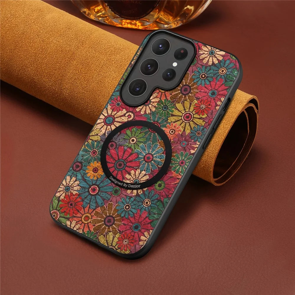 For Samsung Galaxy S26 Ultra Magnetic Phone Case Floral Pattern PU Leather TPU Protective Cover - Green - 5