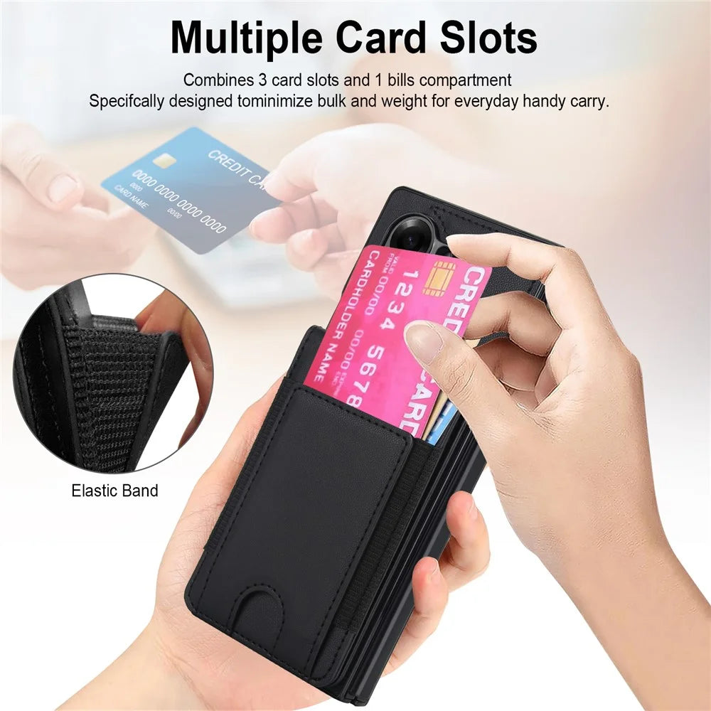 For Samsung Galaxy Z Fold5 5G Case Card Bag Kickstand Leather + PC Phone Cover with HD Screen Protector - Black - 7