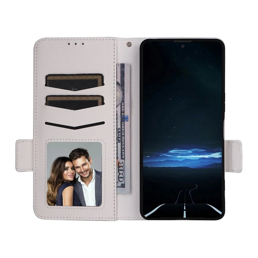 For Sony Xperia 1 VIII Case Litchi Texture Wallet Leather Phone Cover with Wrist Strap - White - 2