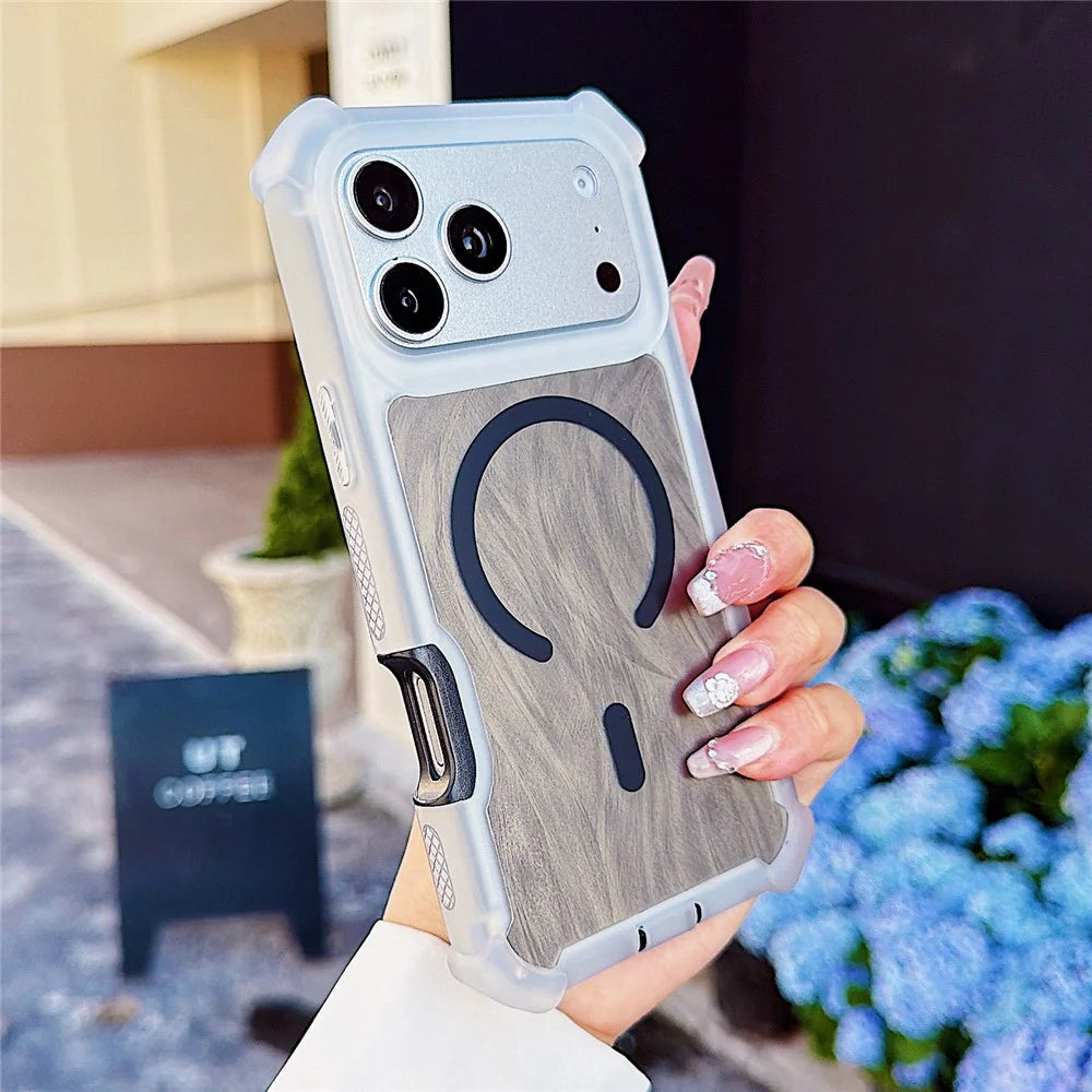 For iPhone 17 Pro Magnetic Case Feather Texture Shockproof TPU PC Detachable 2-in-1 Phone Cover Compatible with Masafe - Black - 1