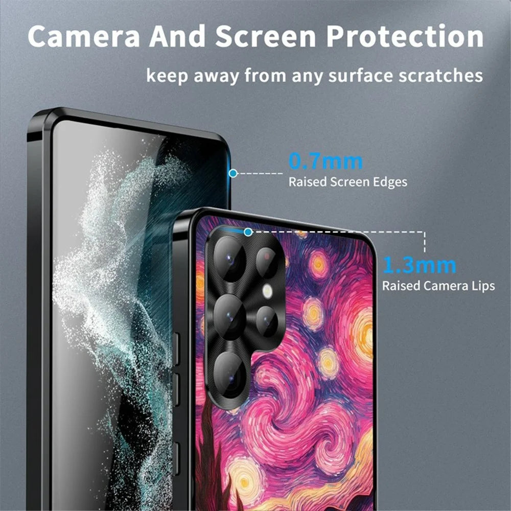 For Samsung Galaxy S24 Ultra Magnetic Case Artistic Paint Metal PC TPU Phone Cover with Lens Protector - Pink Purple Nebula - 4
