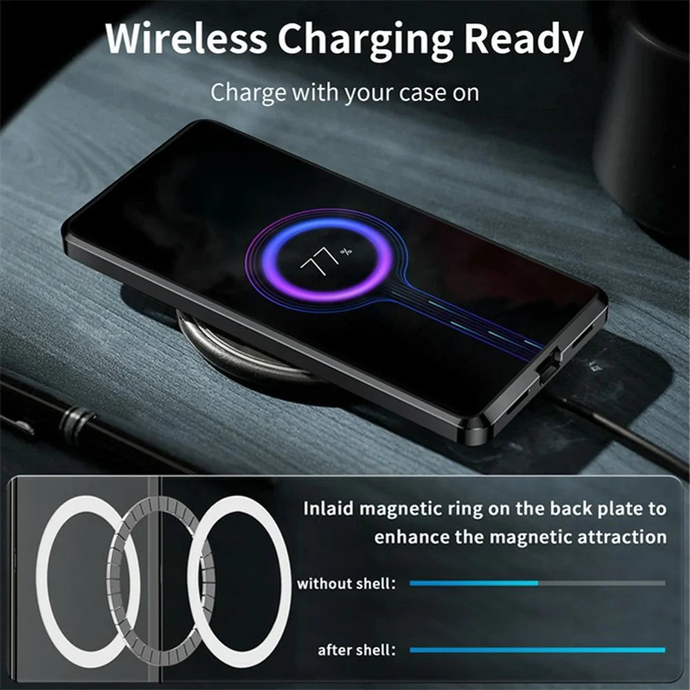 For Samsung Galaxy S22 Ultra 5G Magnetic Case Artistic Paint Metal PC TPU Phone Cover with Lens Protector - Pink Purple Nebula - 7