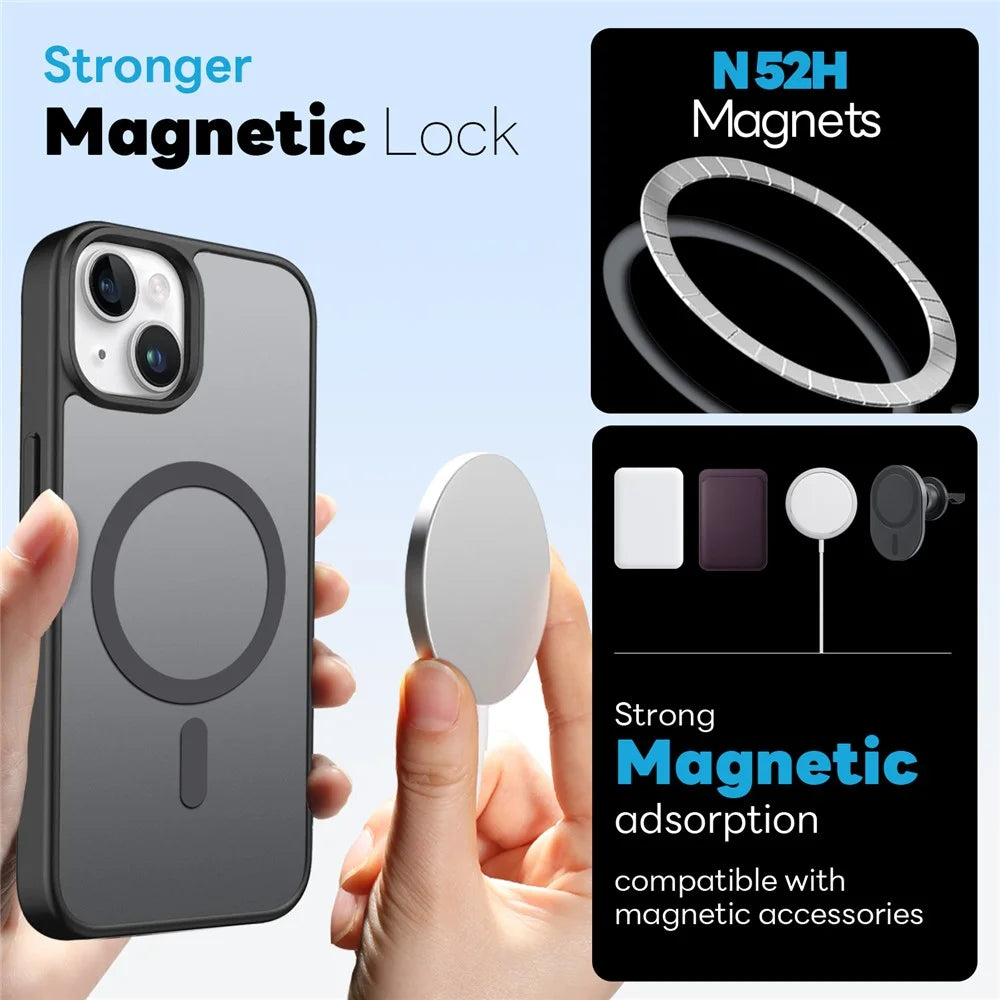NORTHJO For iPhone 14 Plus Magnetic Case Translucent Matte Shockproof Phone Cover Set with Front Screen Protector + Lens Film - Black - 2