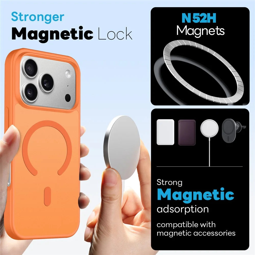 NORTHJO 5 in 1 Set for iPhone 17 Pro Max Magnetic Case Translucent Matte Shockproof Phone Cover with 2Pcs Front Screen Protector + 2Pcs Lens Film - Orange - 2