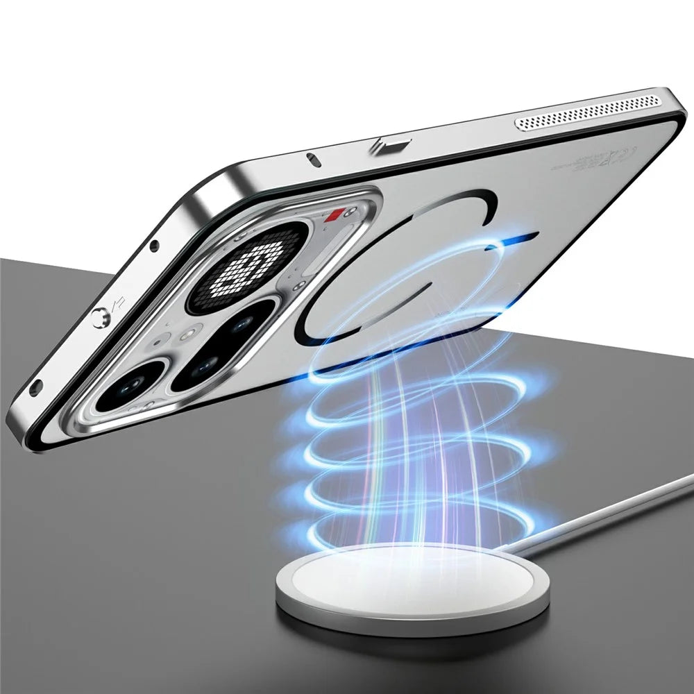 For Nothing Phone (4a) Magnetic Case Aluminium Alloy PC Matte Phone Cover Pop-Up Snap Lock - Silver - 2