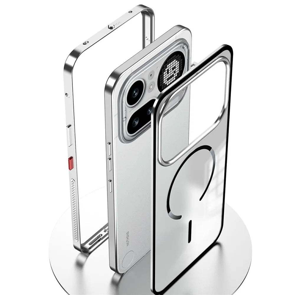 For Nothing Phone (4a) Magnetic Case Aluminium Alloy PC Matte Phone Cover Pop-Up Snap Lock - Silver - 3